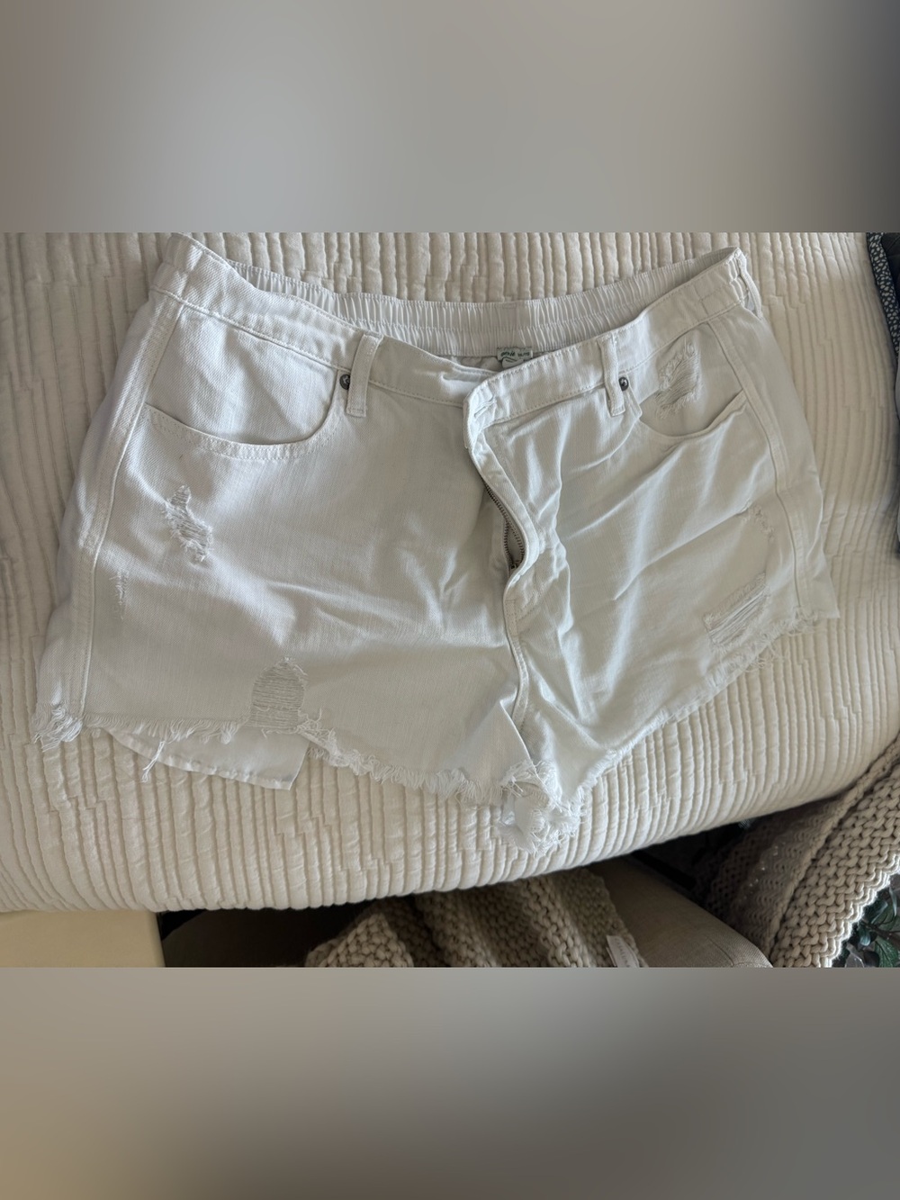 aerie White Distressed Denim Shorts